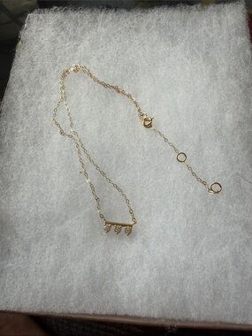 Sterling Silver Gold Plated Bar Pendant Necklace with Three Teardrop Stones